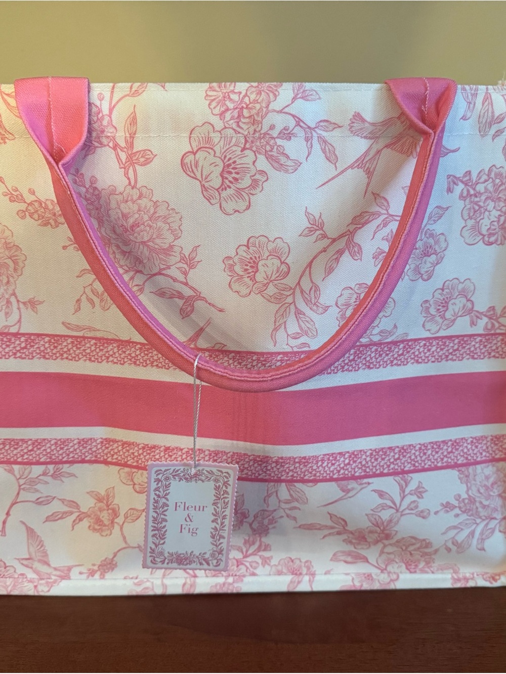 NWT Fleur & Fig Pink Floral Canvas Tote Bag | Lined Shoulder Bag